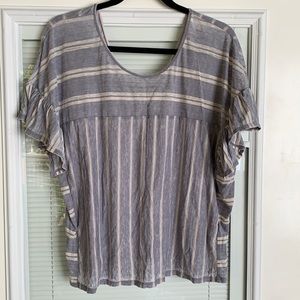 Lucky Brand Ruffle Sleeve Striped Top Large